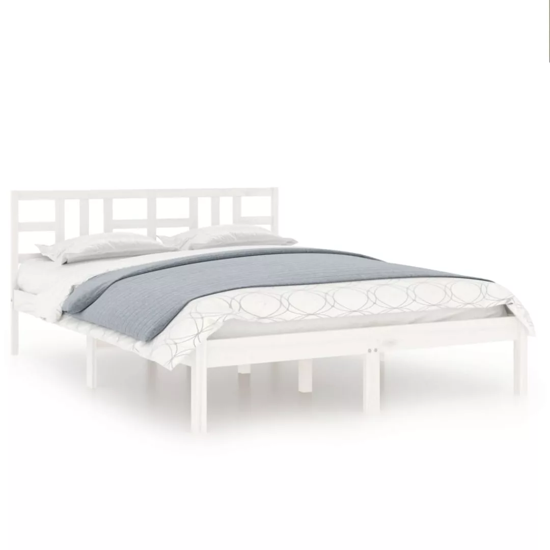 vidaXL Bettgestell Massivholzbett Weiß 135x190 cm 4FT6 Doppelbett Bett Bett günstig online kaufen
