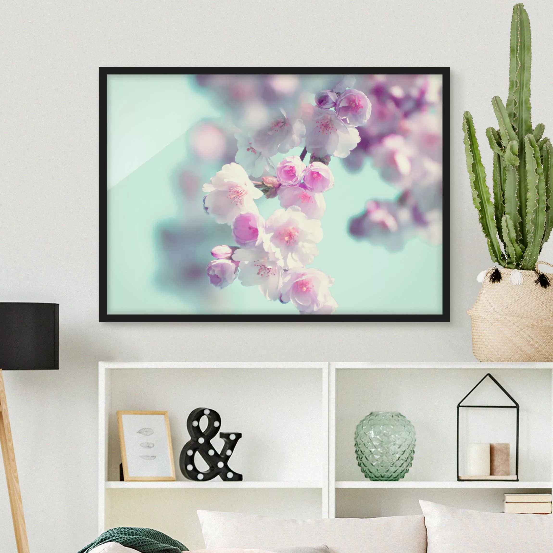 Bild mit Rahmen Farbenfrohe Kirschblüten günstig online kaufen
