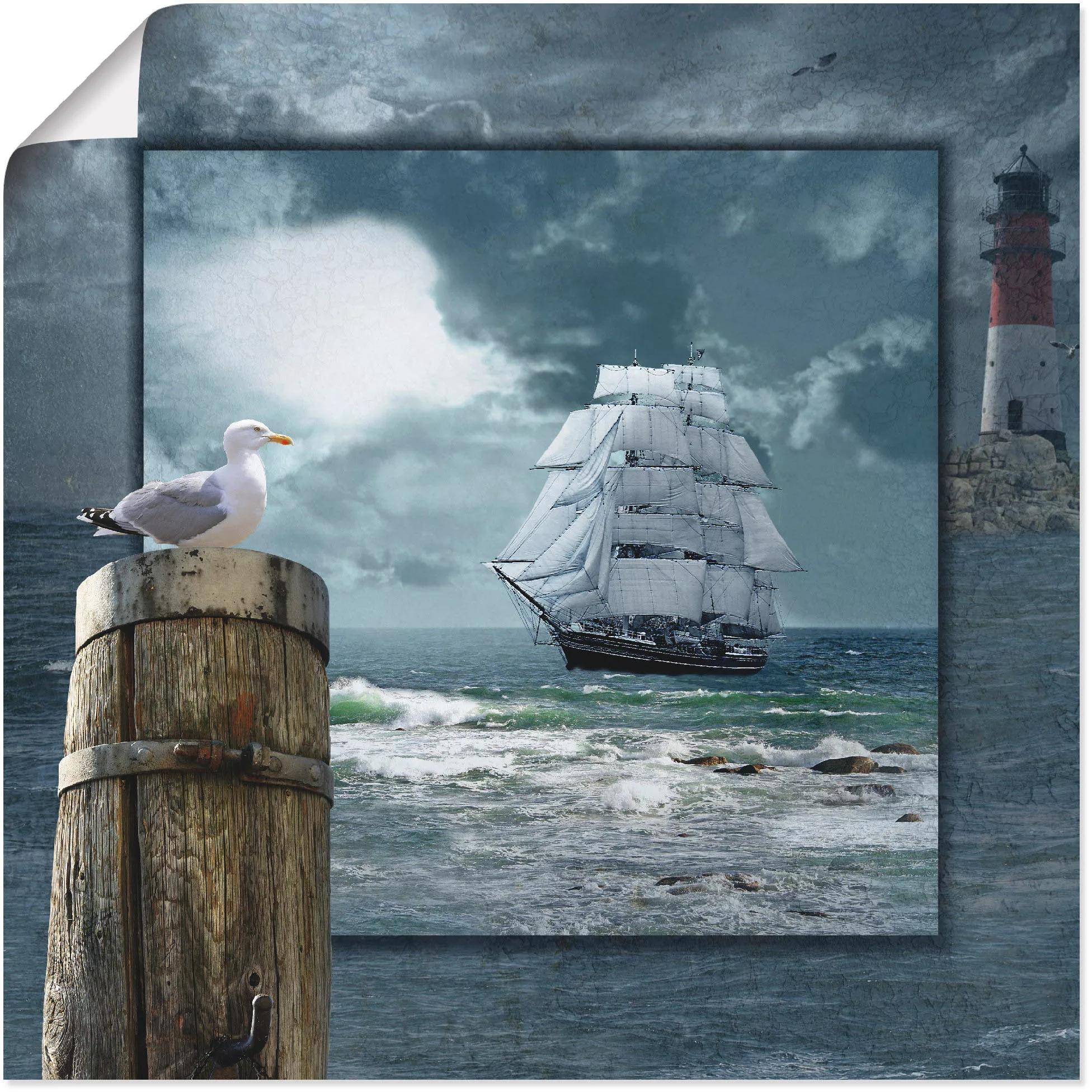 Artland Wandbild "Maritime Collage mit Segelschiff", Boote & Schiffe, (1 St günstig online kaufen