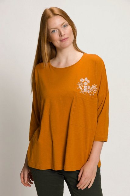 Ulla Popken Rundhalsshirt Shirt Stickerei Rundhals 3/4-Arm Biobaumwolle günstig online kaufen