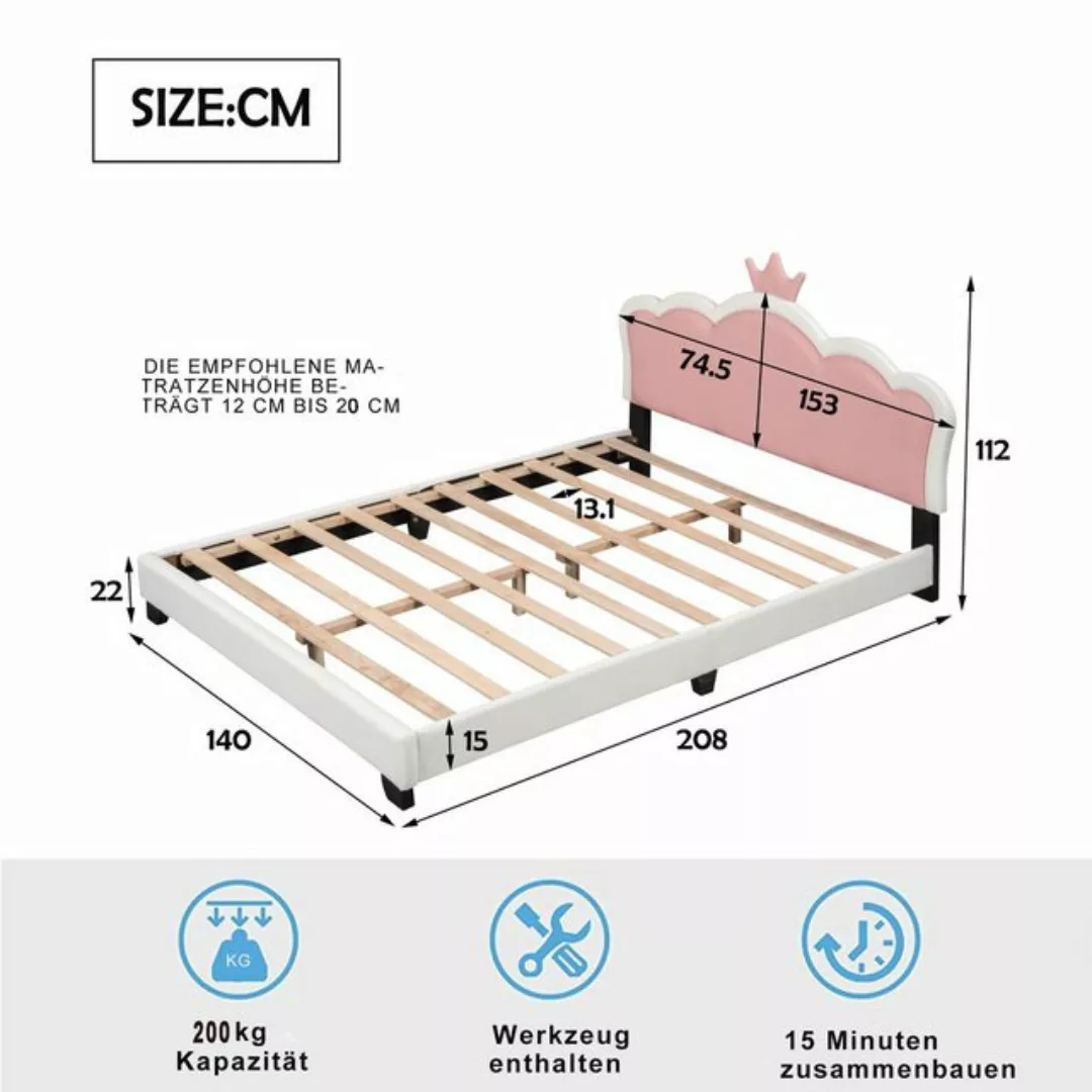 Flieks Polsterbett, Kinderbett mit Kroneform Kopfteil Kunstleder 140x200cm günstig online kaufen