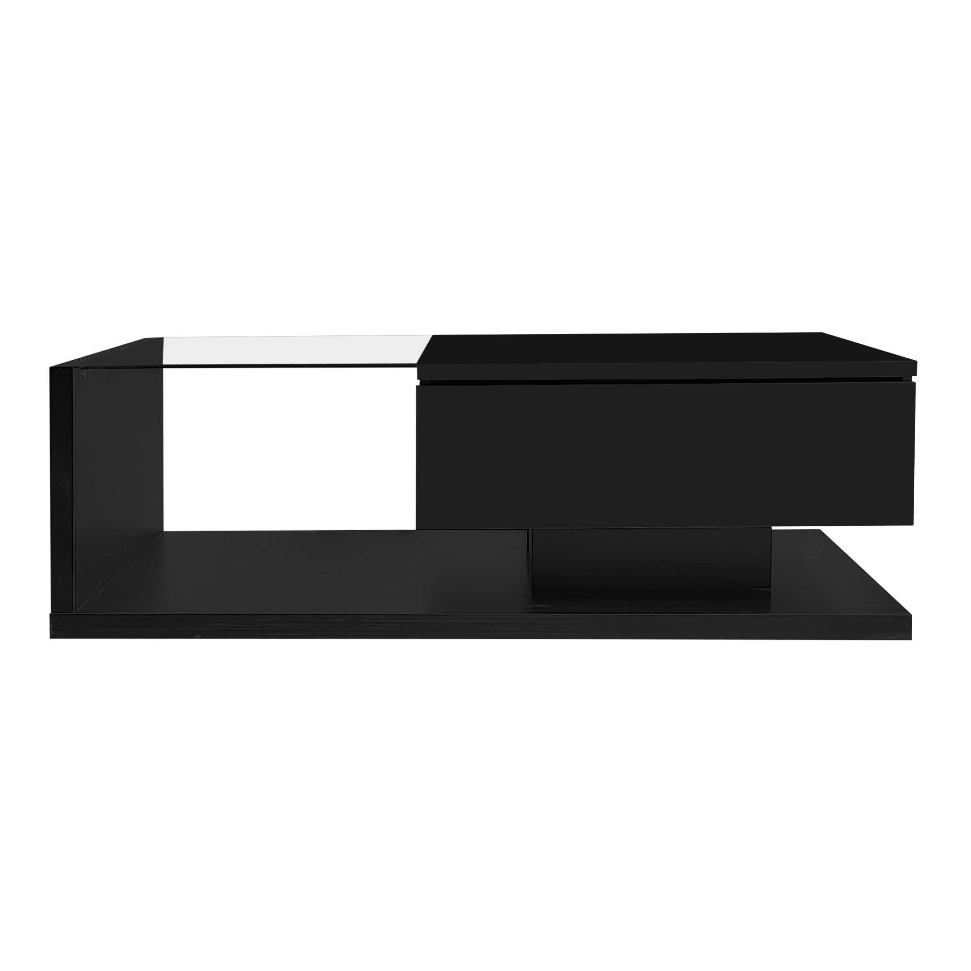Couchtisch Hochglanz Schwarz mit Glasplatte und LED-Beleuchtung, Modernes D günstig online kaufen