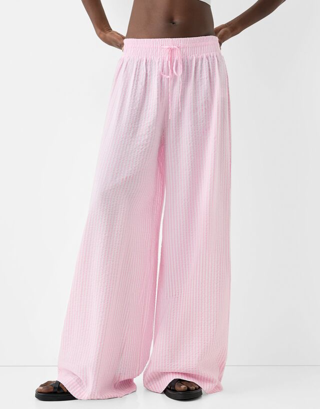 Bershka Straight-Fit-Hose In Knitteroptik Damen L Rosa günstig online kaufen