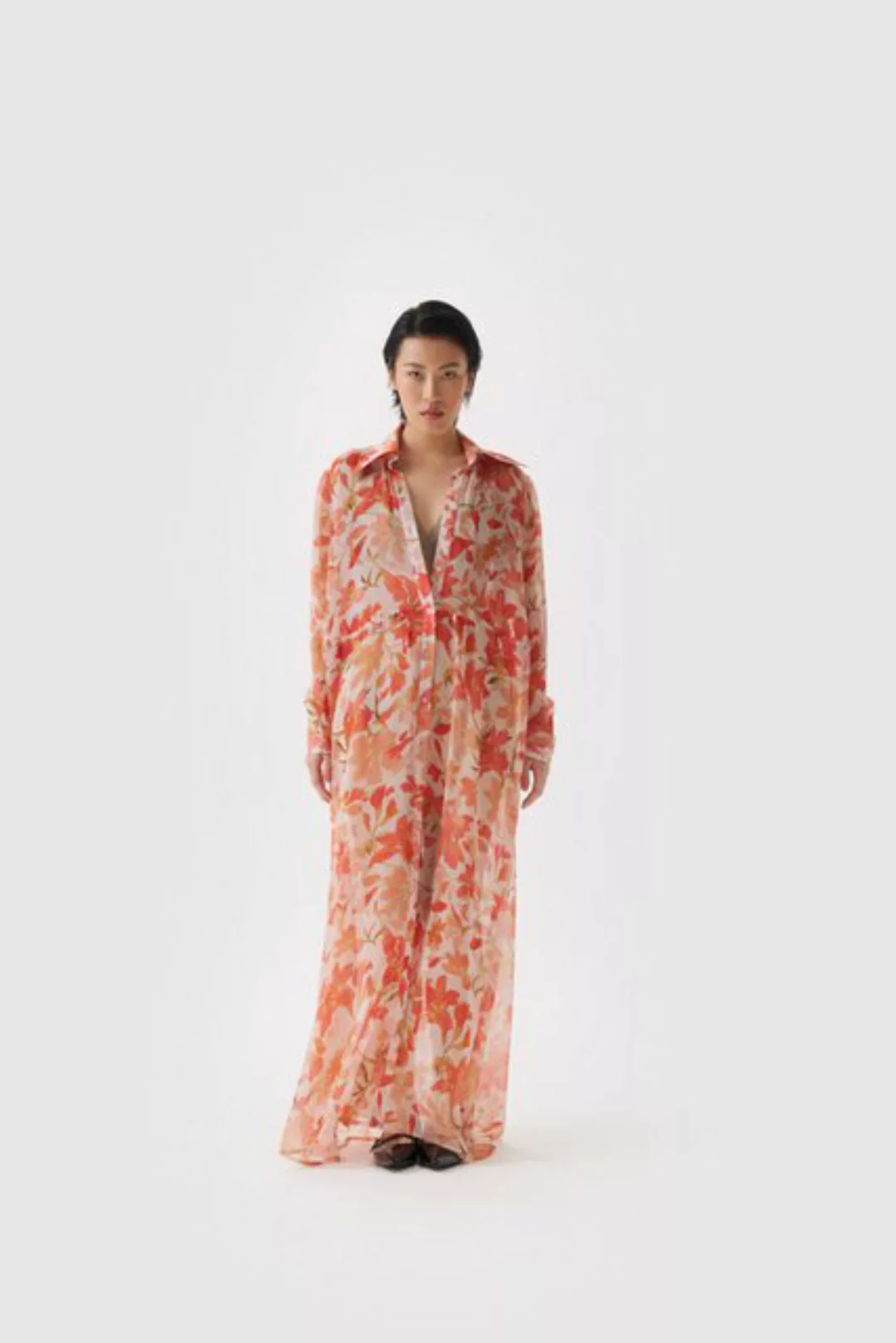 Boscana Maxikleid Sommerkleid aus Seide in Rosa und Rot mit floralen Design günstig online kaufen