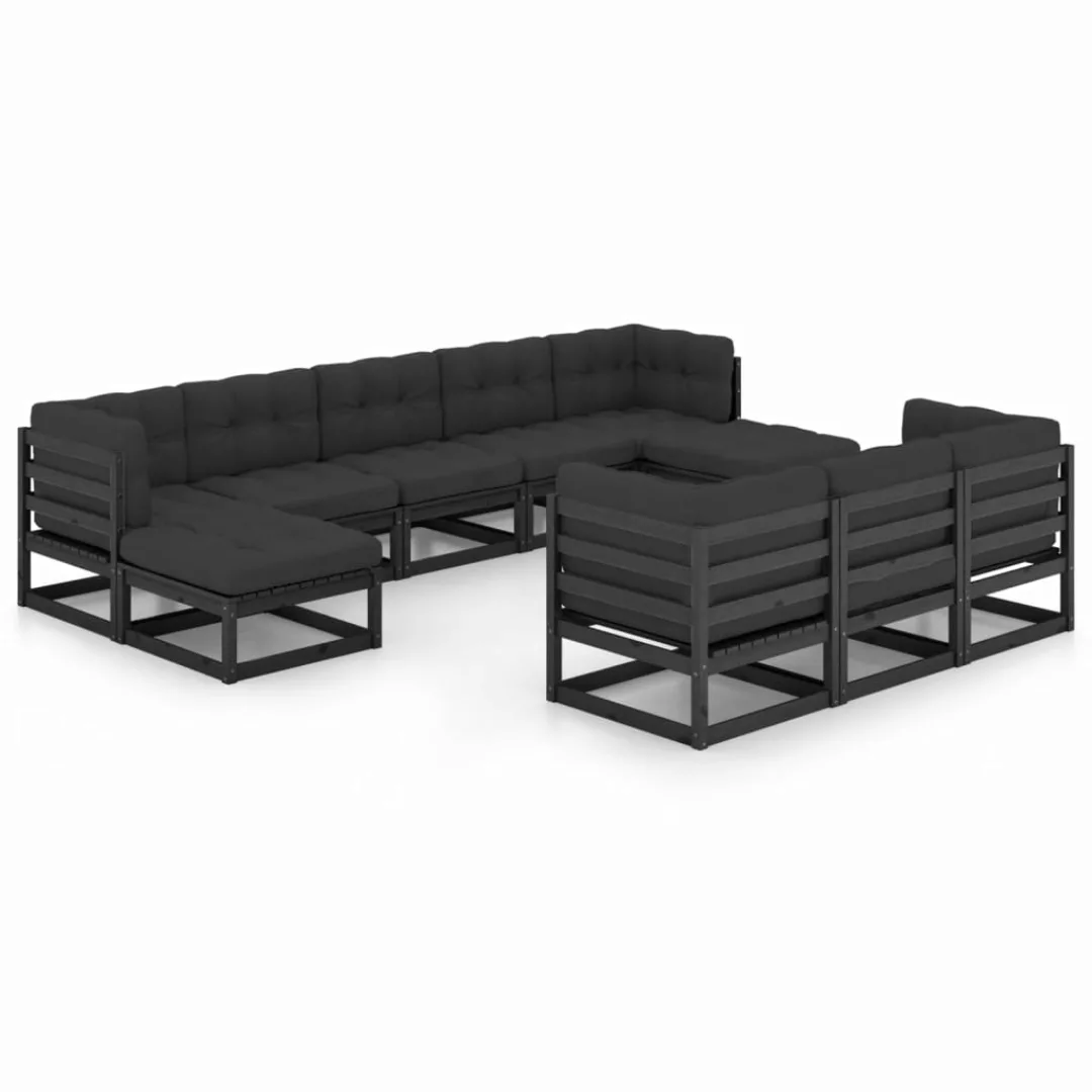 10-tlg. Garten-lounge-set Mit Kissen Schwarz Massivholz Kiefer günstig online kaufen