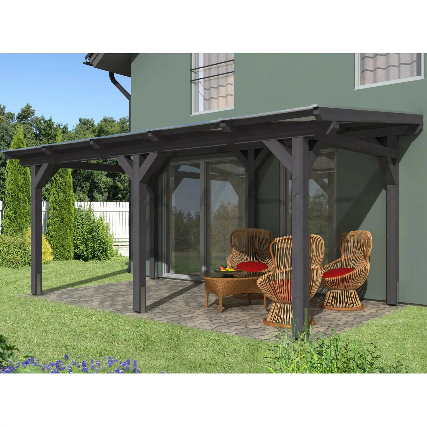 Skan Holz Terrassenüberdachung Siena 541 x 350 cm Leimholz Schiefergrau günstig online kaufen