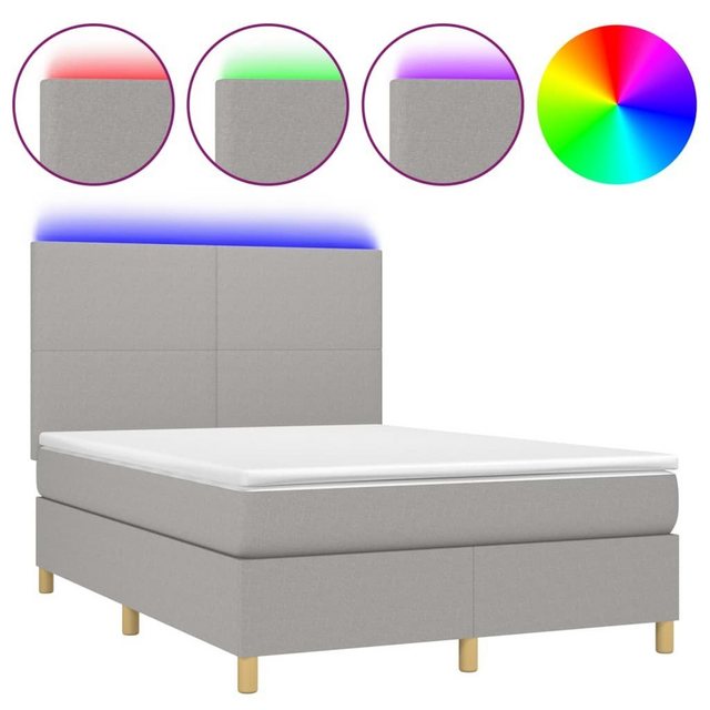 vidaXL Bettgestell Boxspringbett mit Matratze LED Hellgrau 140x190 cm Stoff günstig online kaufen