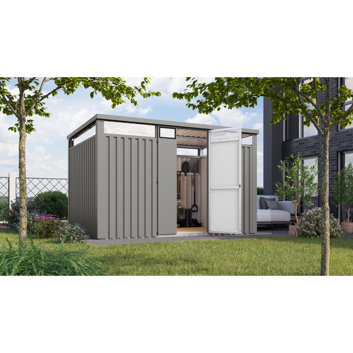 Karibu Metallgerätehaus Amato 3 Graualuminium 218 x 342 x 231 cm günstig online kaufen