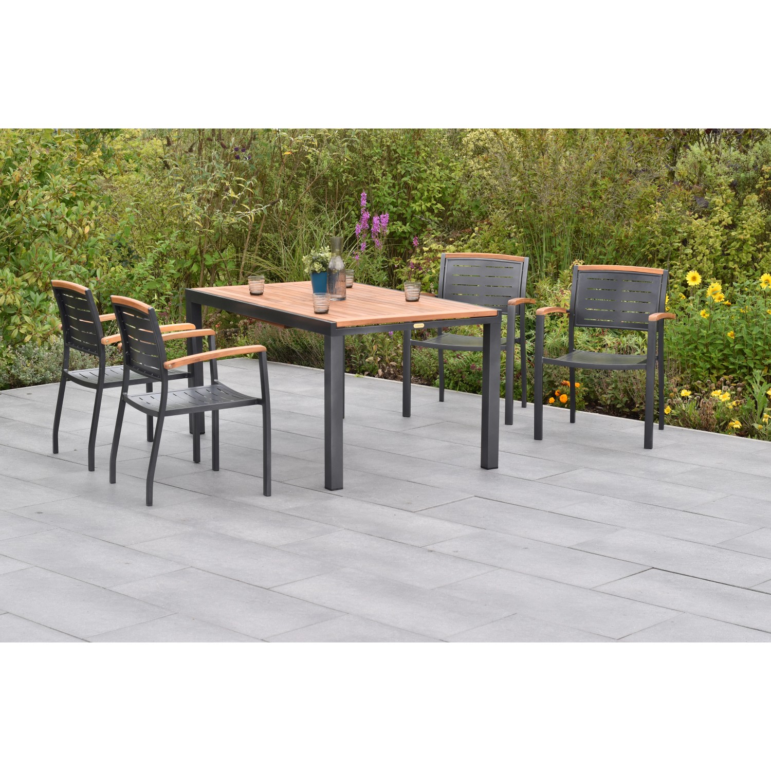 Merxx Tinos Set 5-tlg. mit Gartentisch Ausziehbar 150/200 x 90 cm günstig online kaufen