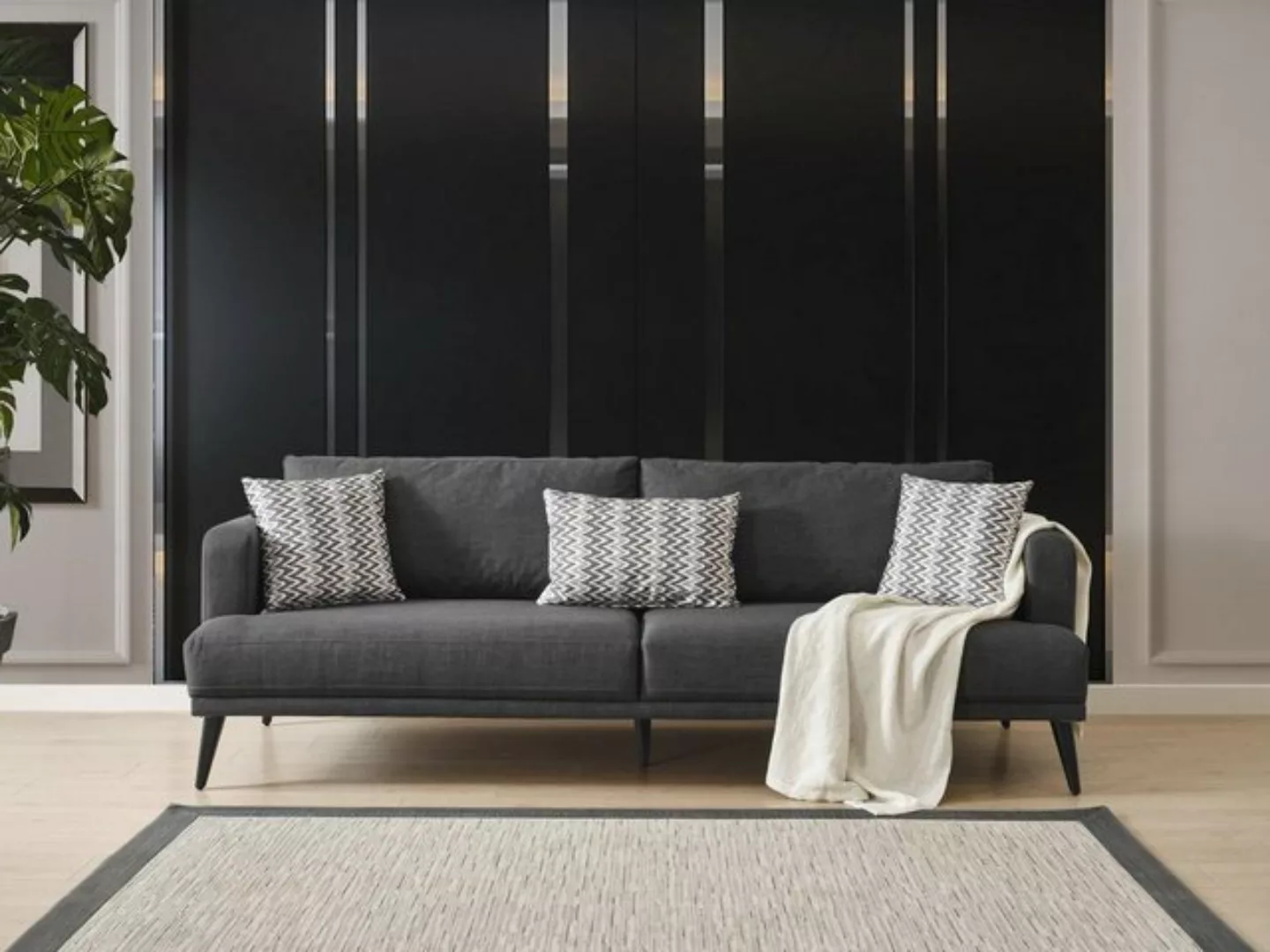 JVmoebel Sofa Viersitzer Sofa 4 Sitzer Sofas Stoff Grau Modern Sitzer Wohnz günstig online kaufen