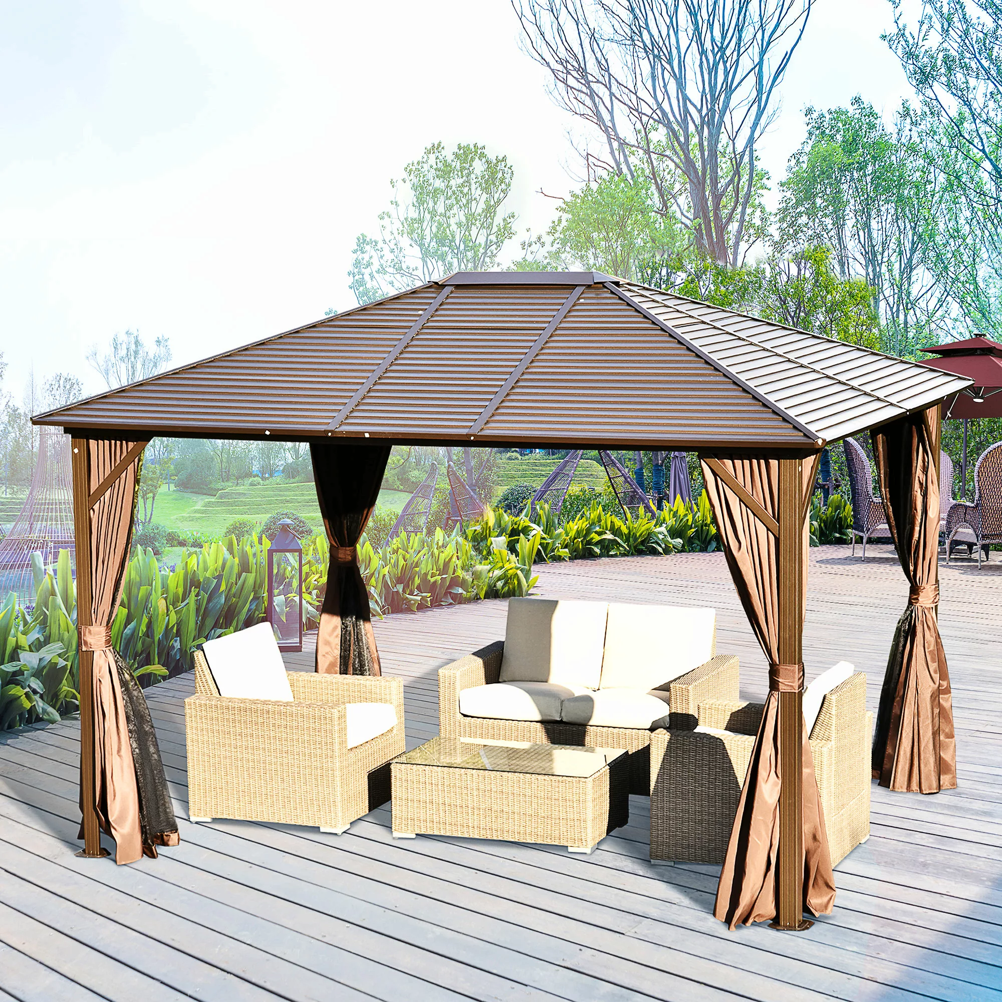 Outsunny Gartenpavillon  300Lx365Bx262H cm, Festzelt mit 4 Doppel-Seitentei günstig online kaufen