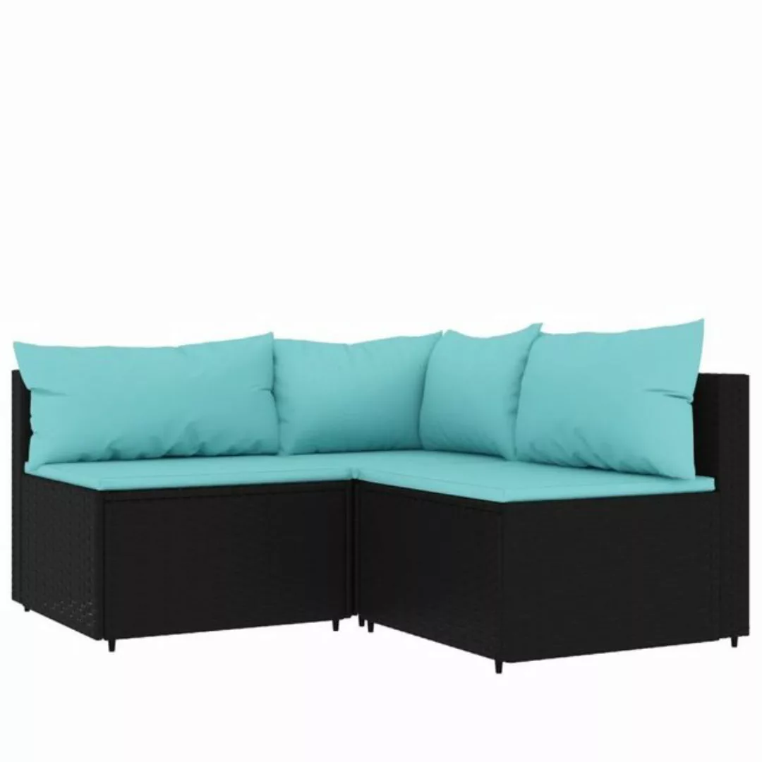 vidaXL Loungesofa 3-tlg. Garten-Lounge-Set mit Kissen Schwarz Poly Rattan, günstig online kaufen