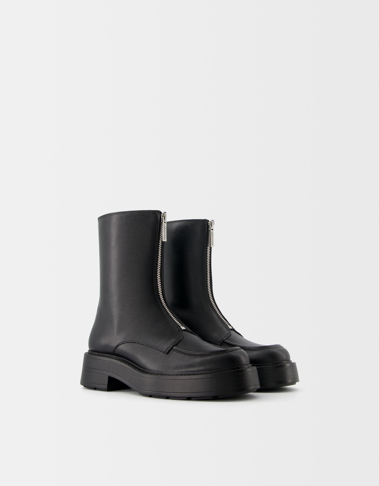 Bershka Flache Stiefelette Mit Reißverschluss Vorne Damen 39 Schwarz günstig online kaufen