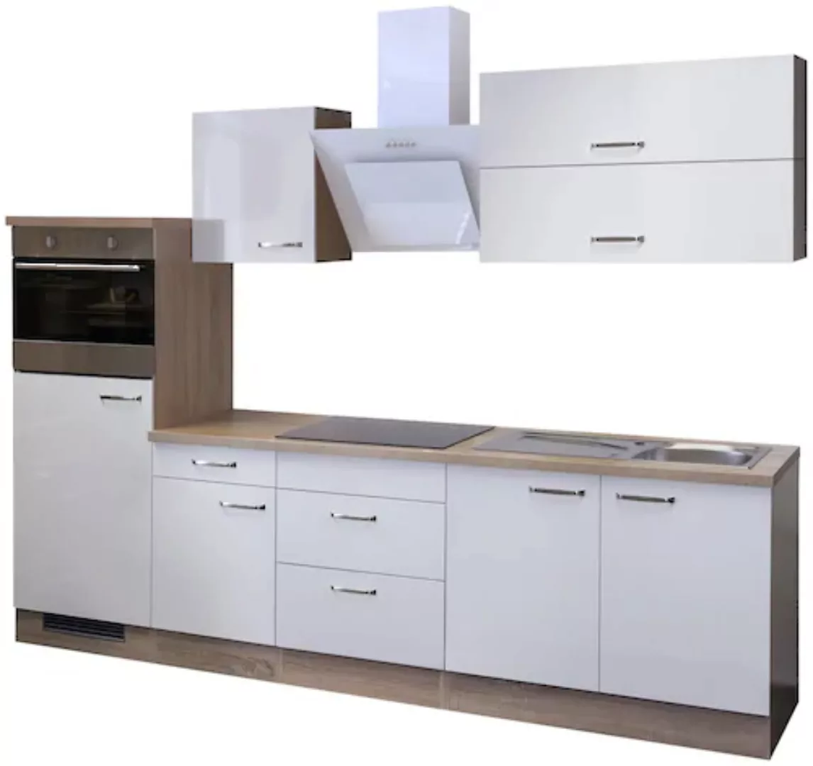 Flex-Well Exclusiv Küchenzeile Valero 270 cm Hochglanz Weiß-Sonoma Eiche NB günstig online kaufen