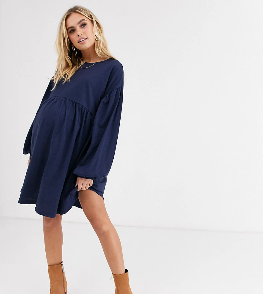 ASOS DESIGN Maternity – Langärmliges, übergroßes Mini-Hängerkleid-Marinebla günstig online kaufen