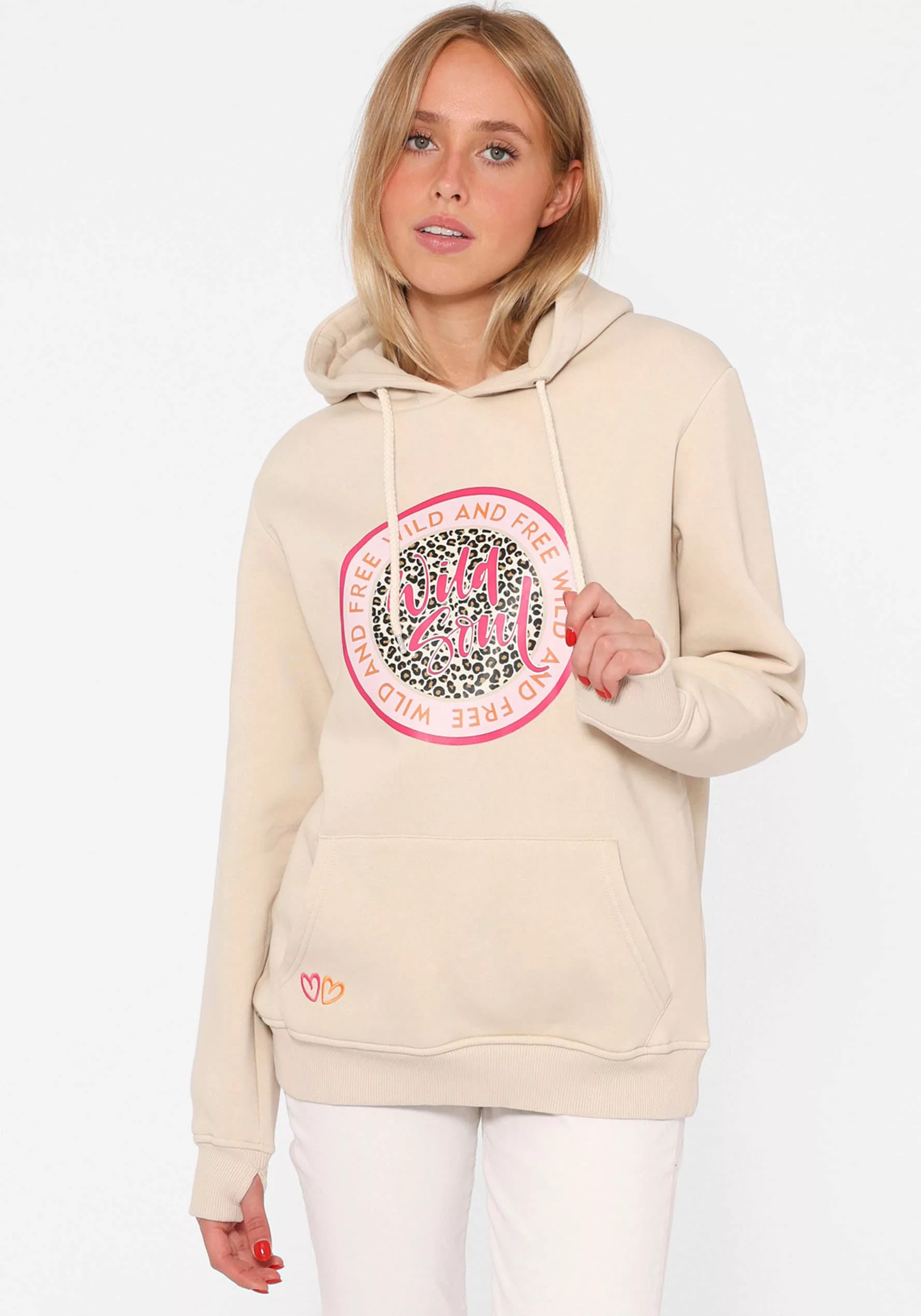 Zwillingsherz Hoodie Animal-Print mit Glitzersteinen vorn günstig online kaufen