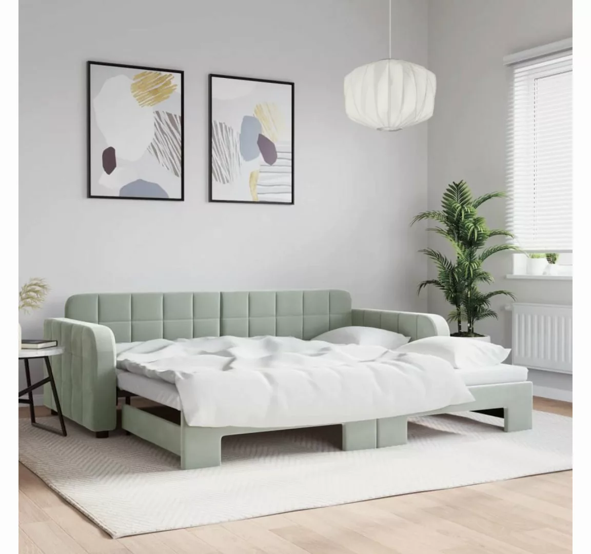 vidaXL Gästebett Gästebett Tagesbett Ausziehbar Hellgrau 90x200 cm Samt Bet günstig online kaufen