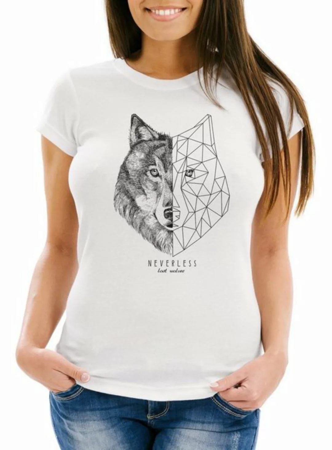 Neverless Print-Shirt Damen T-Shirt Wolf Polygon Kunst Grafik Tiermotiv Fas günstig online kaufen