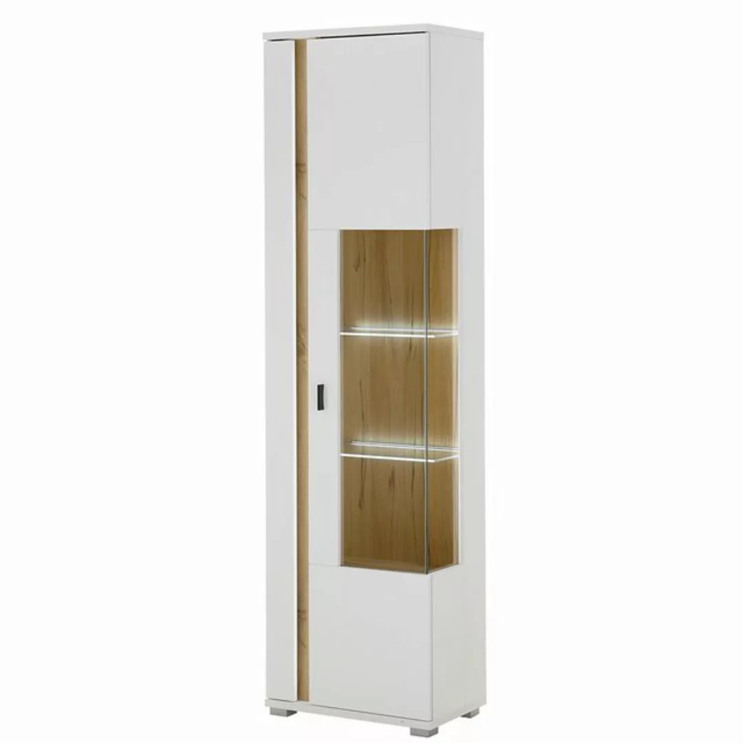 Lomadox Vitrine LOVENO-61 55 cm breit in weiß und Eiche günstig online kaufen