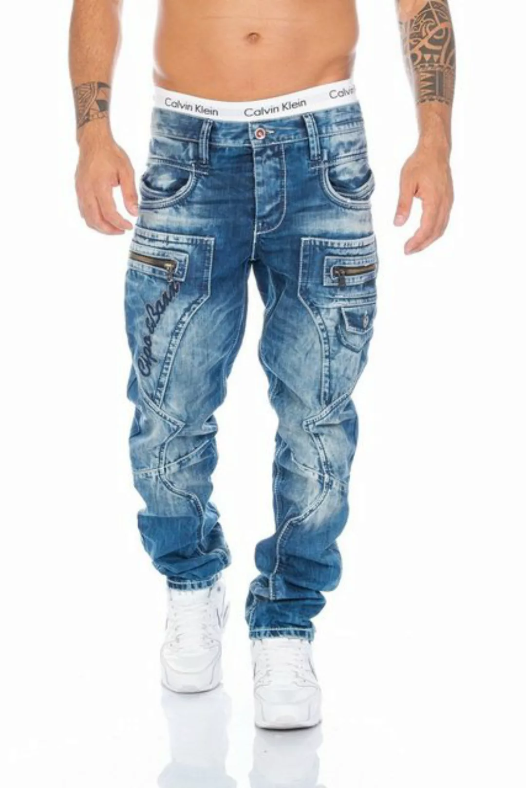 Cipo & Baxx Regular-fit-Jeans Herren Jeans Hose mit ausgfallenem Label Naht günstig online kaufen