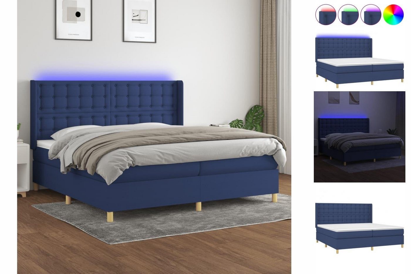 vidaXL Bettgestell Boxspringbett mit Matratze LED Blau 200x200 cm Stoff Bet günstig online kaufen