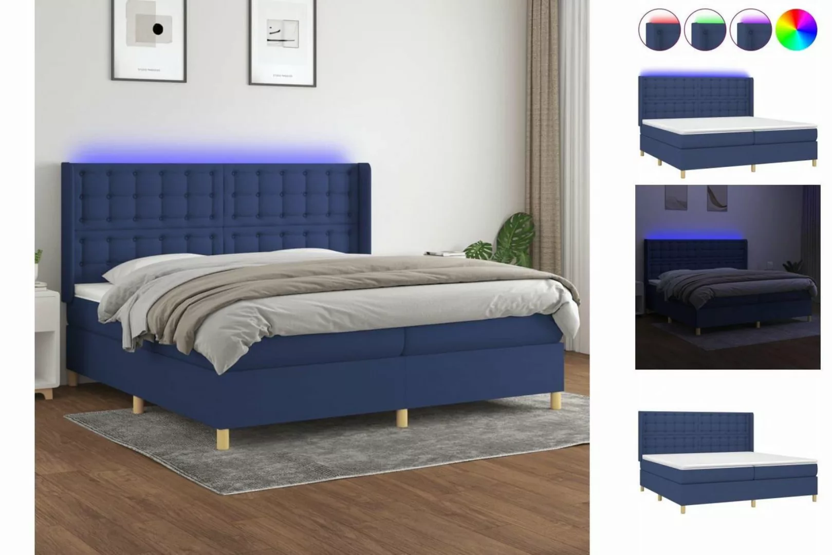 vidaXL Boxspringbett Boxspringbett mit Matratze LED Blau 200x200 cm Stoff B günstig online kaufen