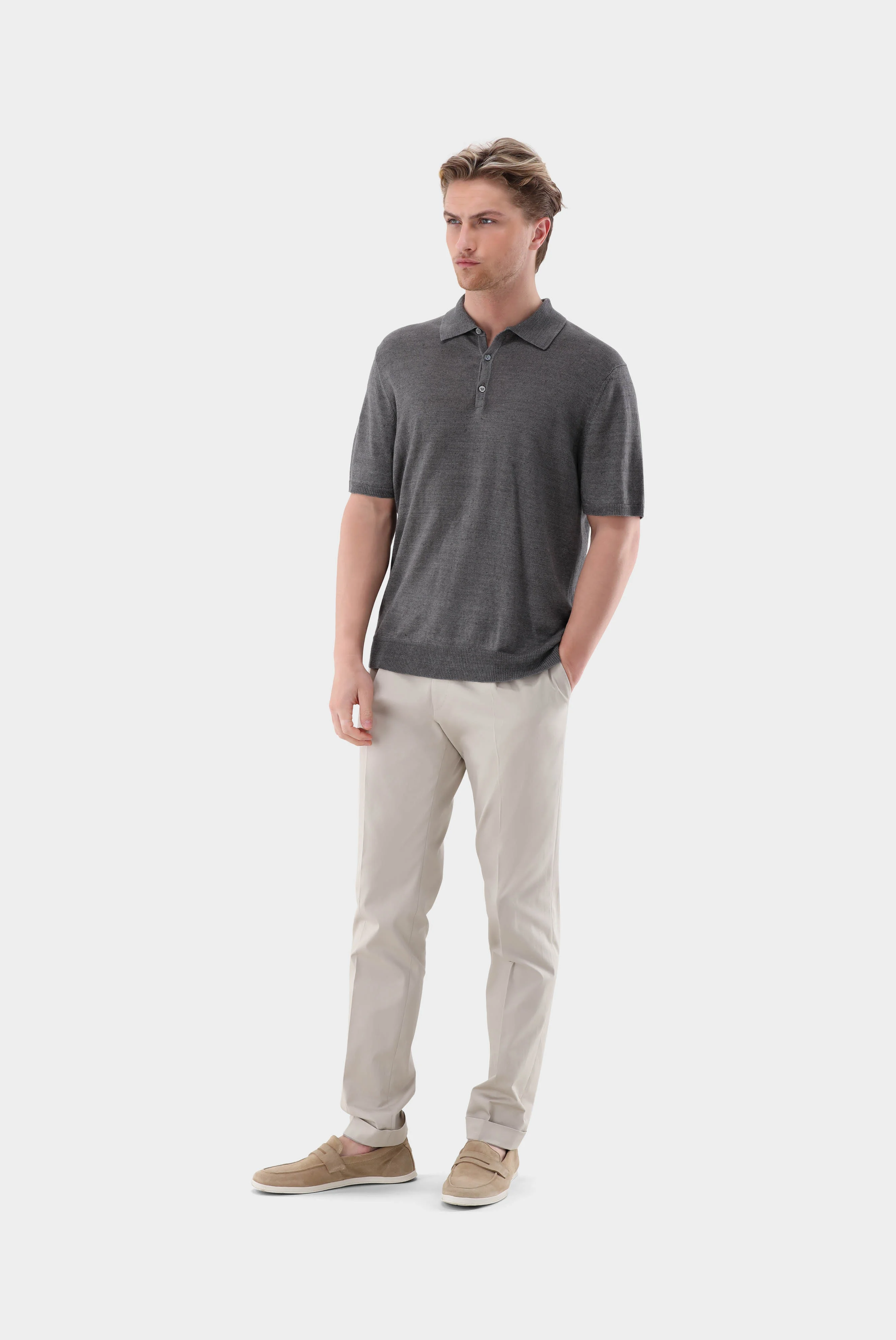 Strick Polo Shirt aus Leinen günstig online kaufen