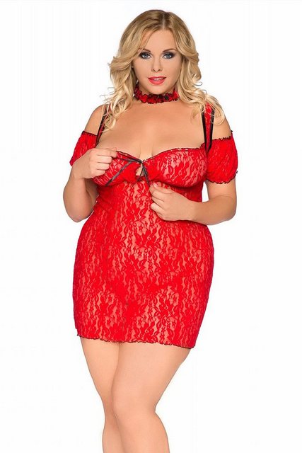 Andalea Spitzenkleid Negligee rot in Übergröße transparent Minikleid mit Sp günstig online kaufen