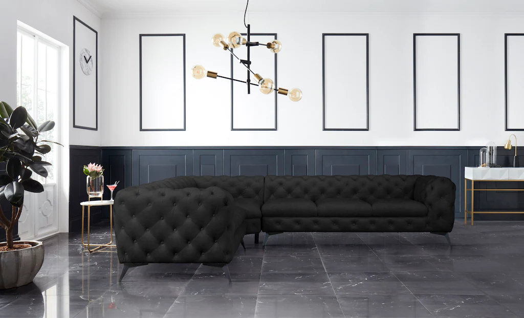 Leonique Chesterfield-Sofa "Ecksofa GLYNIS L-Form mit Wellenunterfederung, günstig online kaufen