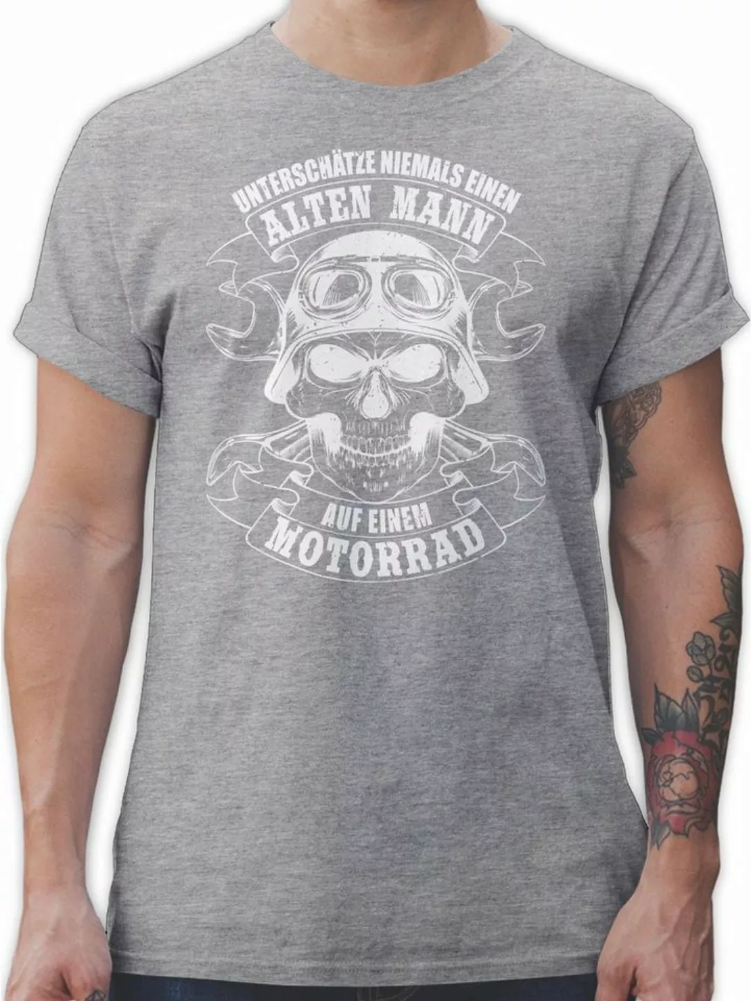 Shirtracer T-Shirt Unterschätze niemals einen alten Mann - weiß Motorrad Bi günstig online kaufen