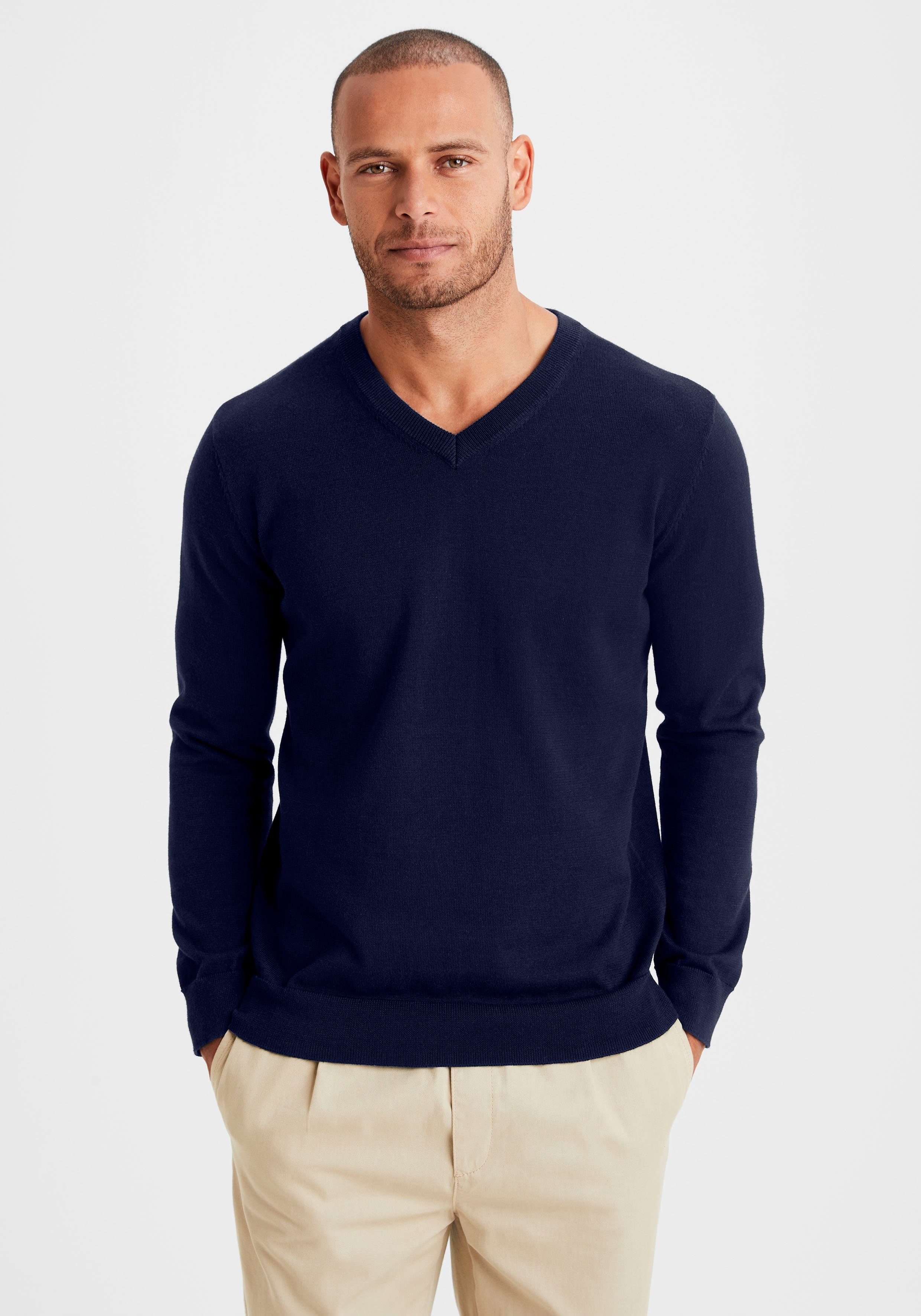 H.I.S Strickpullover, mit V-Ausschnitt, Pullover aus Feinstrick, Baumwollmi günstig online kaufen