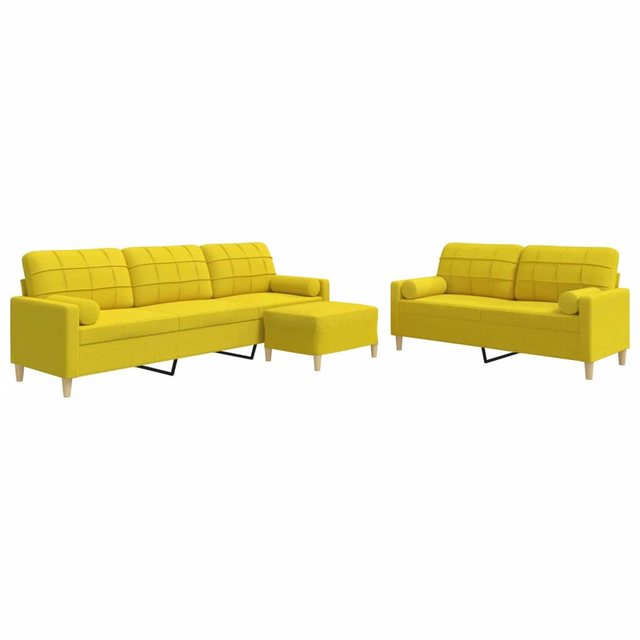 vidaXL Sofa 3-tlg. Sofagarnitur mit Fußhocker & Dekokissen Hellgelb Stoff günstig online kaufen