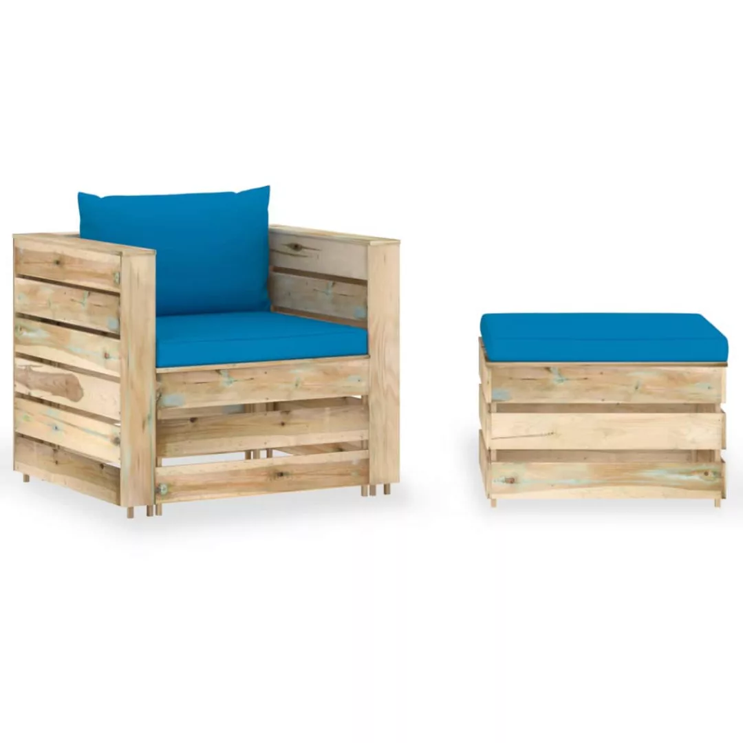 2-tlg. Garten-lounge-set Mit Kissen Grün Imprägniertes Holz günstig online kaufen
