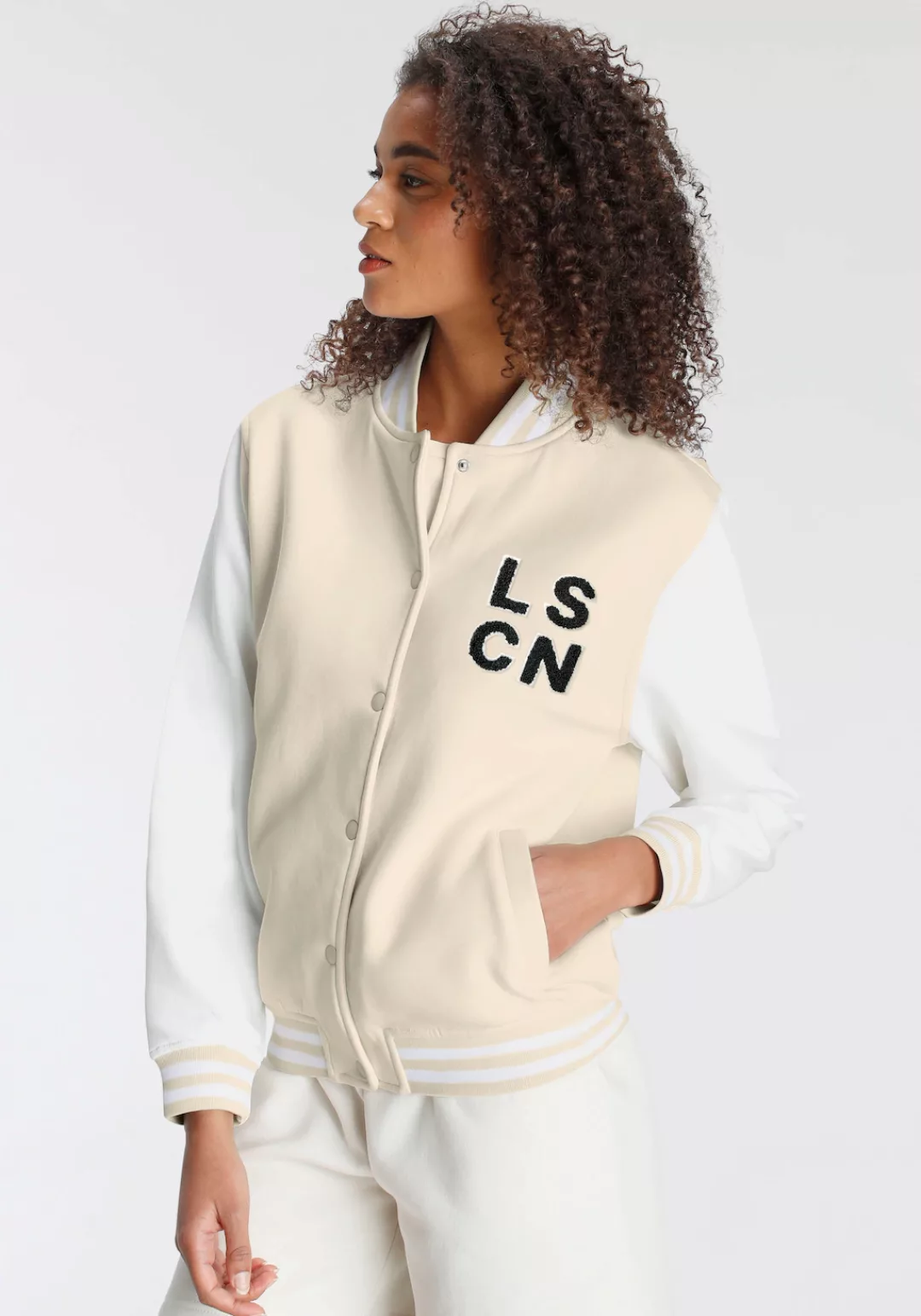 LSCN by LASCANA Sweatjacke, im College Stil, Loungeanzug günstig online kaufen