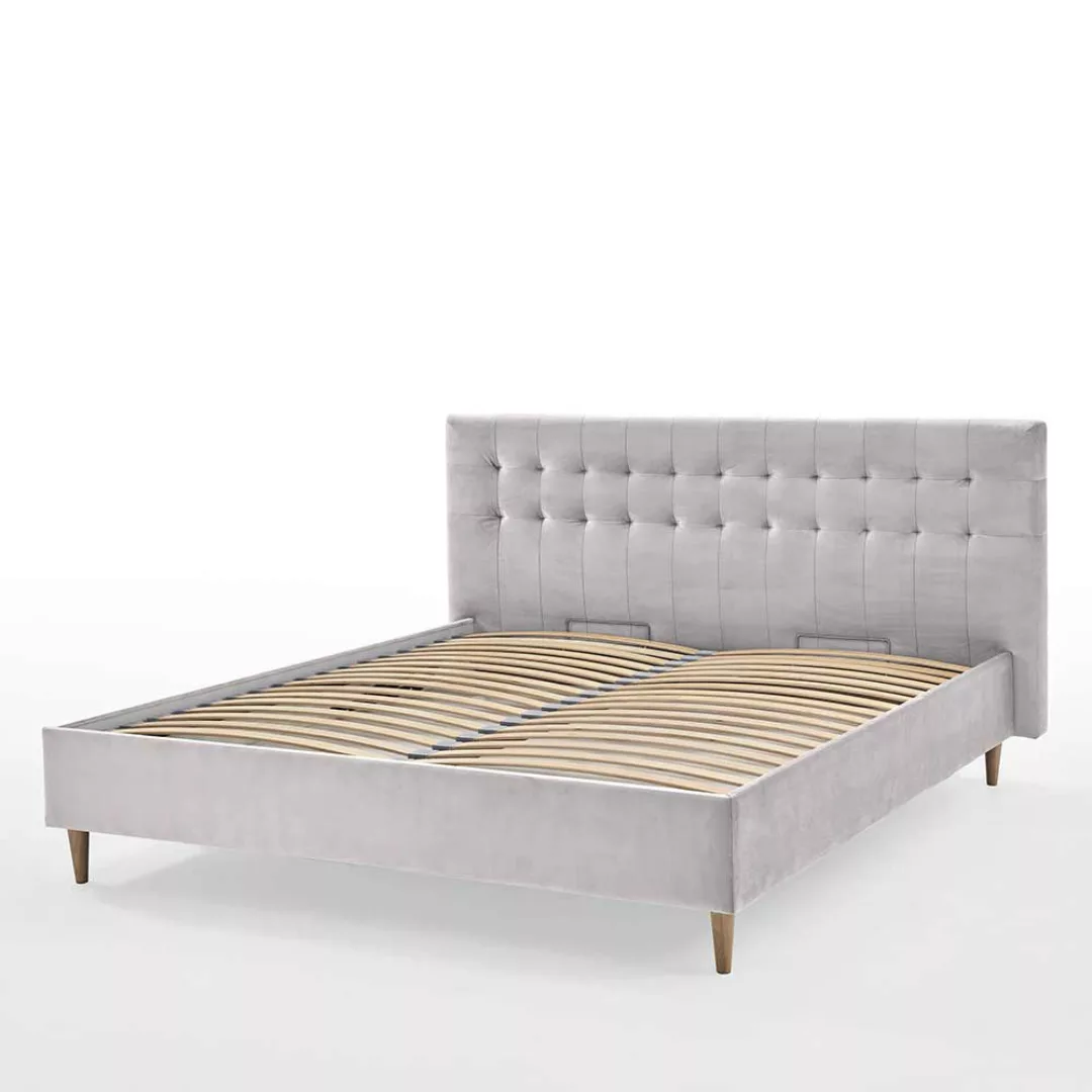 Stoffbett Hellgrau Samt in modernem Design mit Bettkasten günstig online kaufen