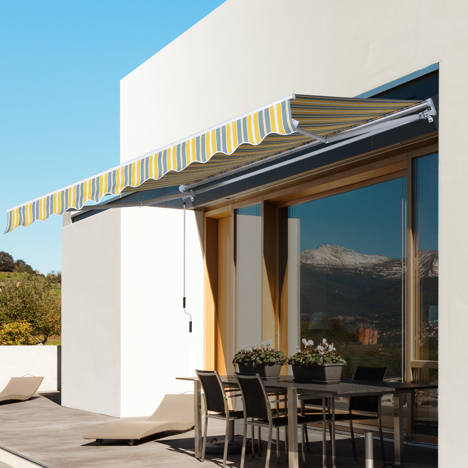 Outsunny Gelenkarmmarkise mit Handkurbel 2,95x2,45m für Balkon, Gelb/Grau, günstig online kaufen
