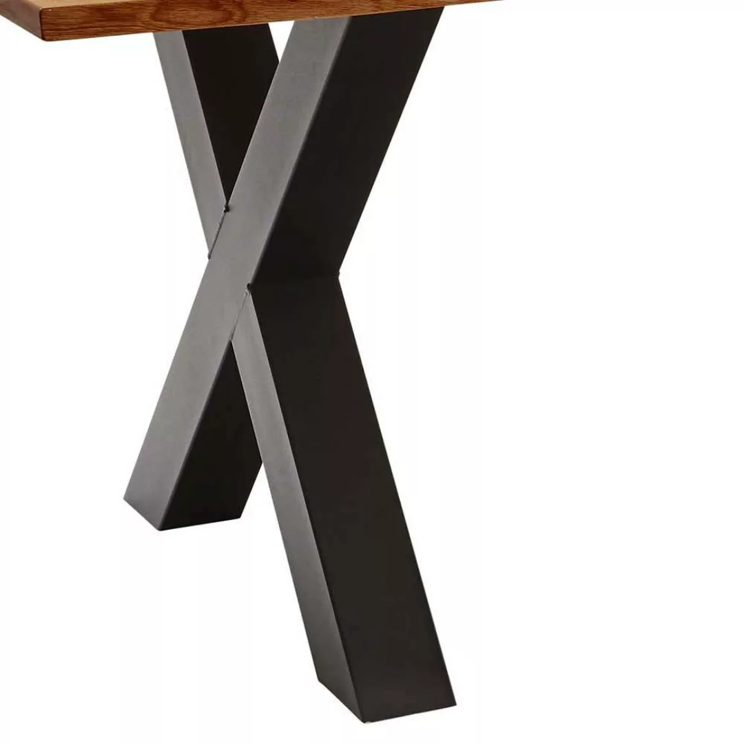 Holztischmassiv aus Zerreiche & Metall X Gestell günstig online kaufen