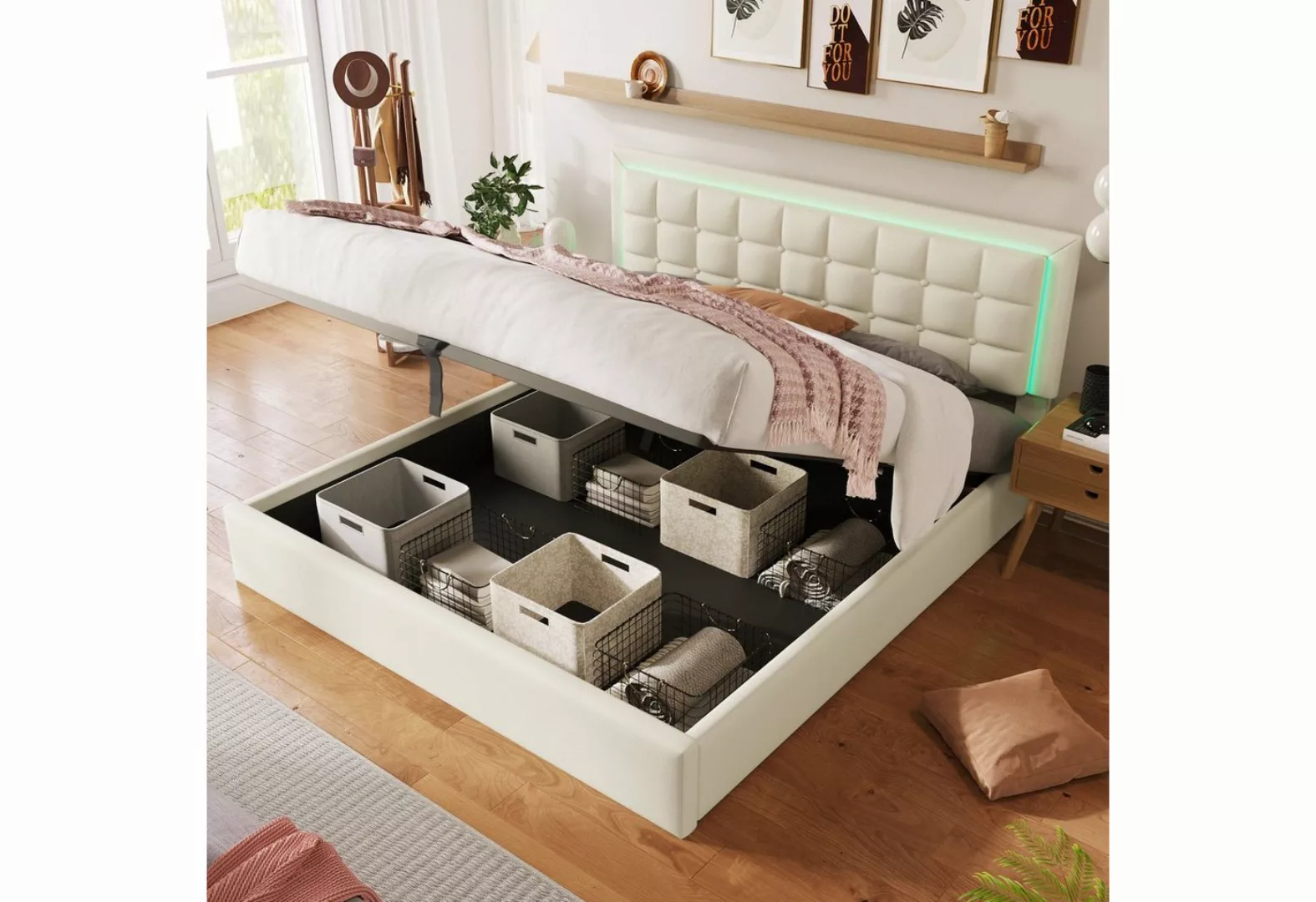 Celya Polsterbett Doppelbett mit Lattenrost und Stauraum, Bettgestell 140x2 günstig online kaufen