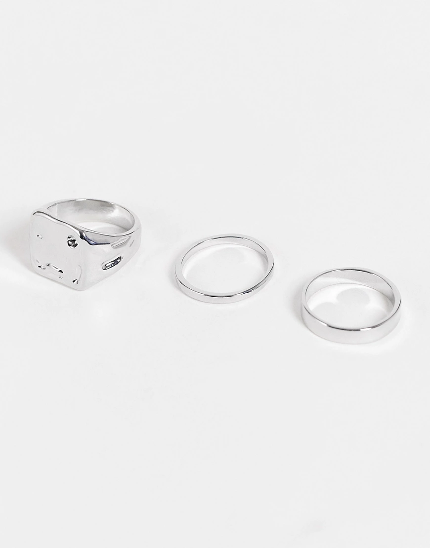 DesignB – Silberfarbene Siegel- und Bandringe im 3er-Set günstig online kaufen