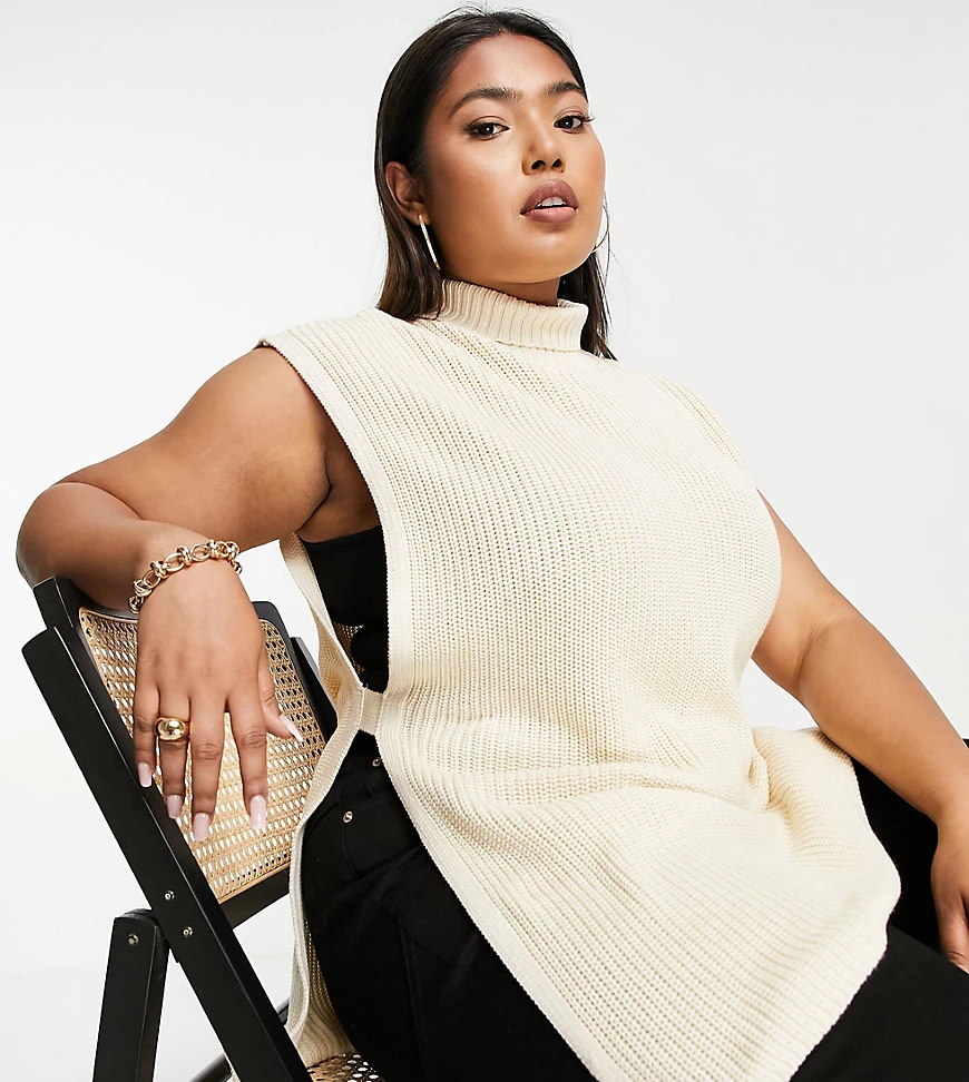 Vero Moda Curve – Trägertop aus Bio-Baumwolle in Creme mit hohem Ausschnitt günstig online kaufen