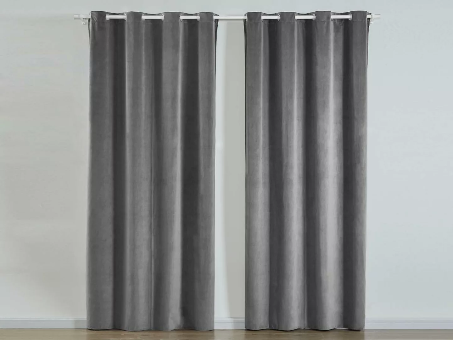 Gardinen 2er-Set - 140 x 260 cm - Samt - Grau - AHTARI günstig online kaufen