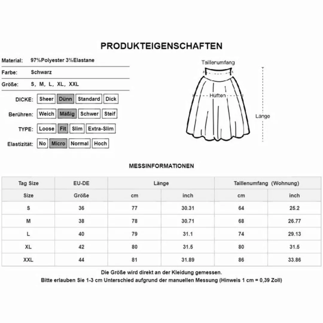 LAPA PLUS A-Linien-Rock Damen Schwarzer Faltenrock, Midirock für Büro, Busi günstig online kaufen