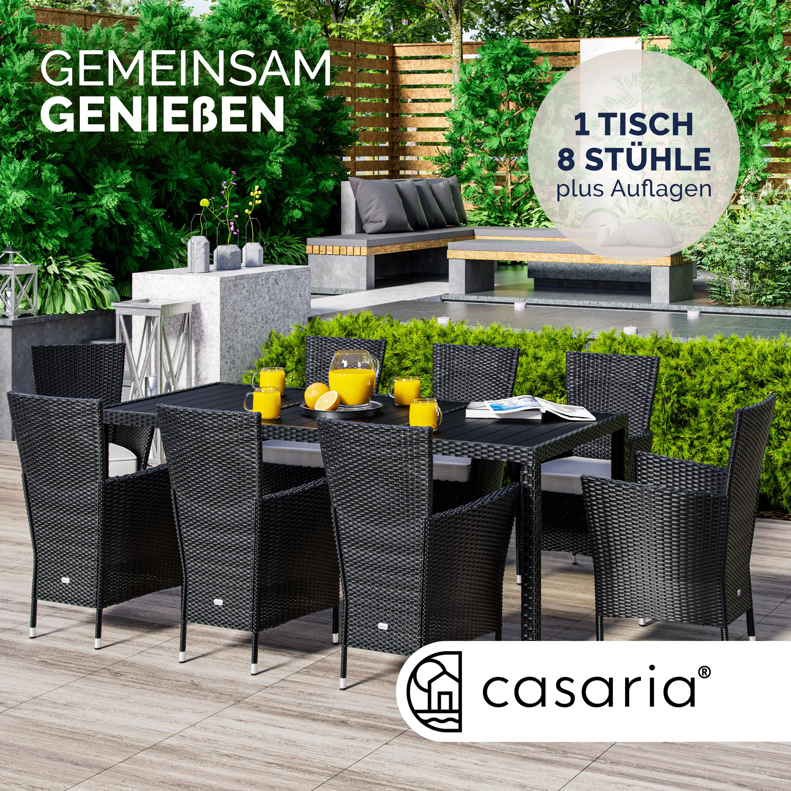 Polyrattan Garten-Sitzgruppe 9-tlg. Schwarz-Creme günstig online kaufen