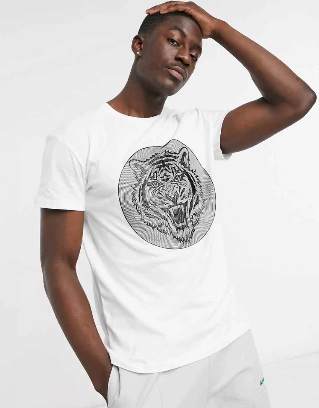 Jack & Jones Premium – T-Shirt mit Löwenmotiv in Weiß günstig online kaufen