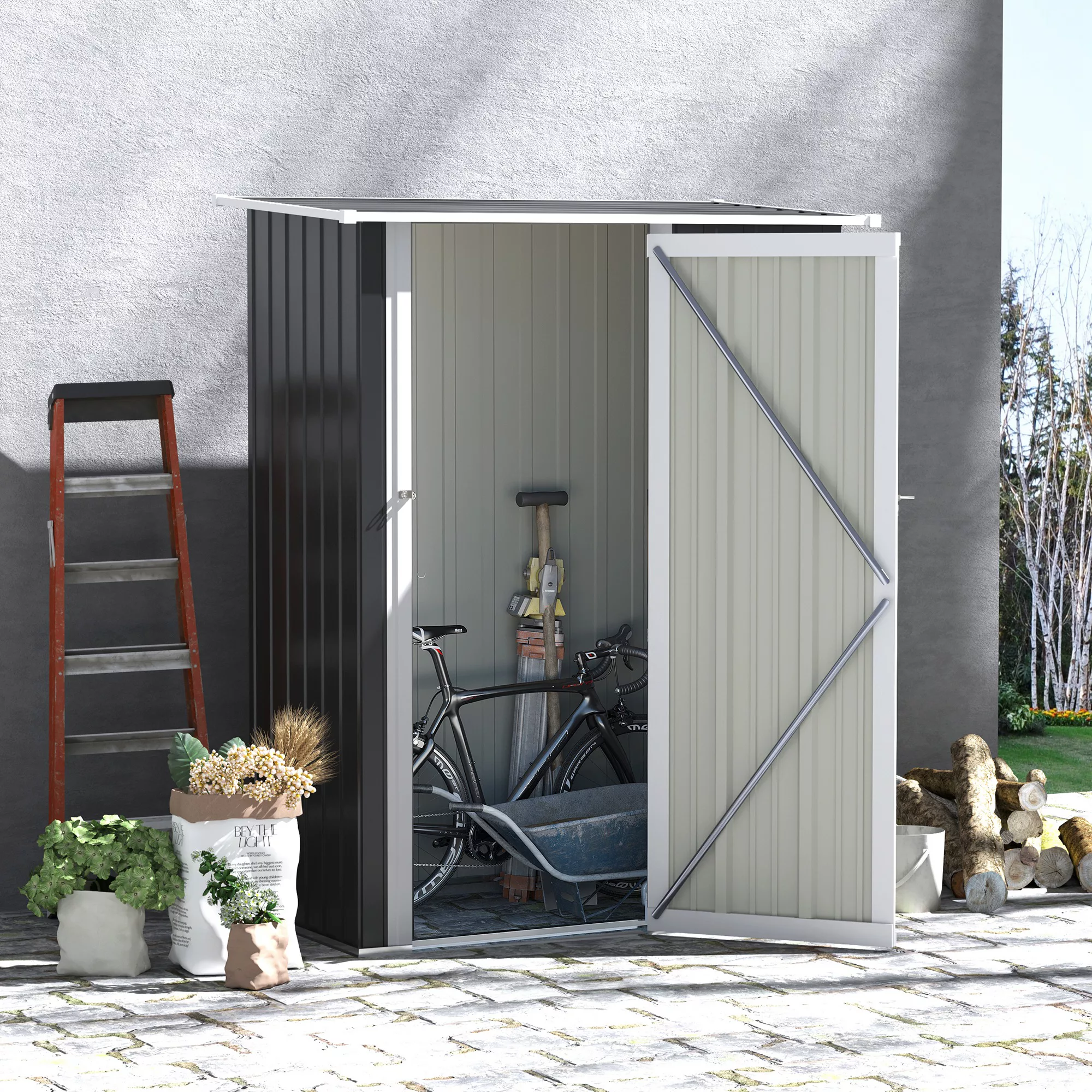 Outsunny Gerätehaus Gartenhaus Geräteschuppen mit Tür Outdoor Stahl Dunkelg günstig online kaufen