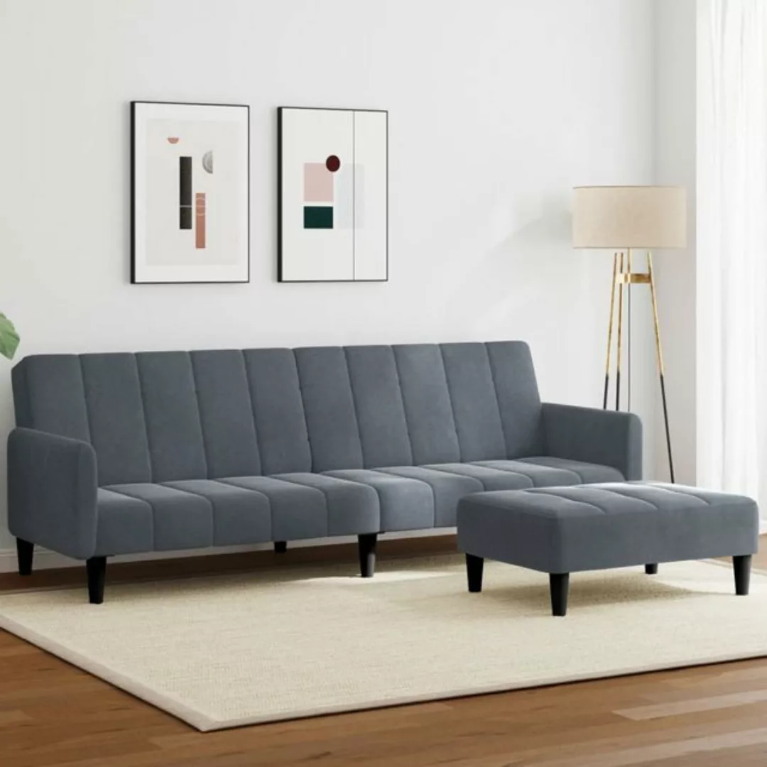 vidaXL Sofa Schlafsofa 2-Sitzer mit Fußhocker Dunkelgrau Samt günstig online kaufen