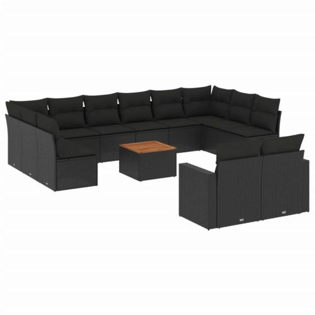 vidaXL Sofaelement 13-tlg. Garten-Sofagarnitur mit Kissen Schwarz Poly Ratt günstig online kaufen