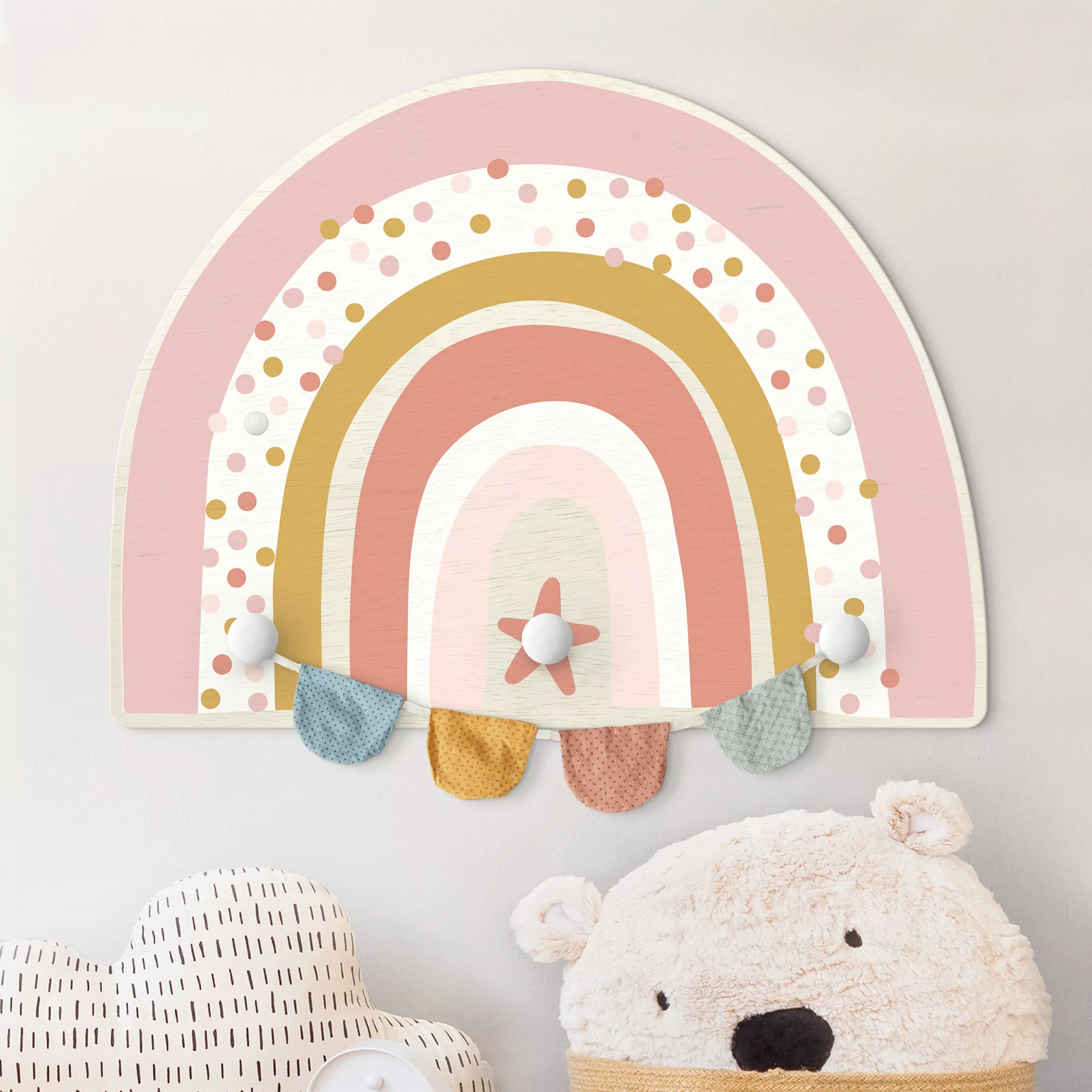 Kindergarderobe Holz Regenbogen Punkte Stern rosa günstig online kaufen