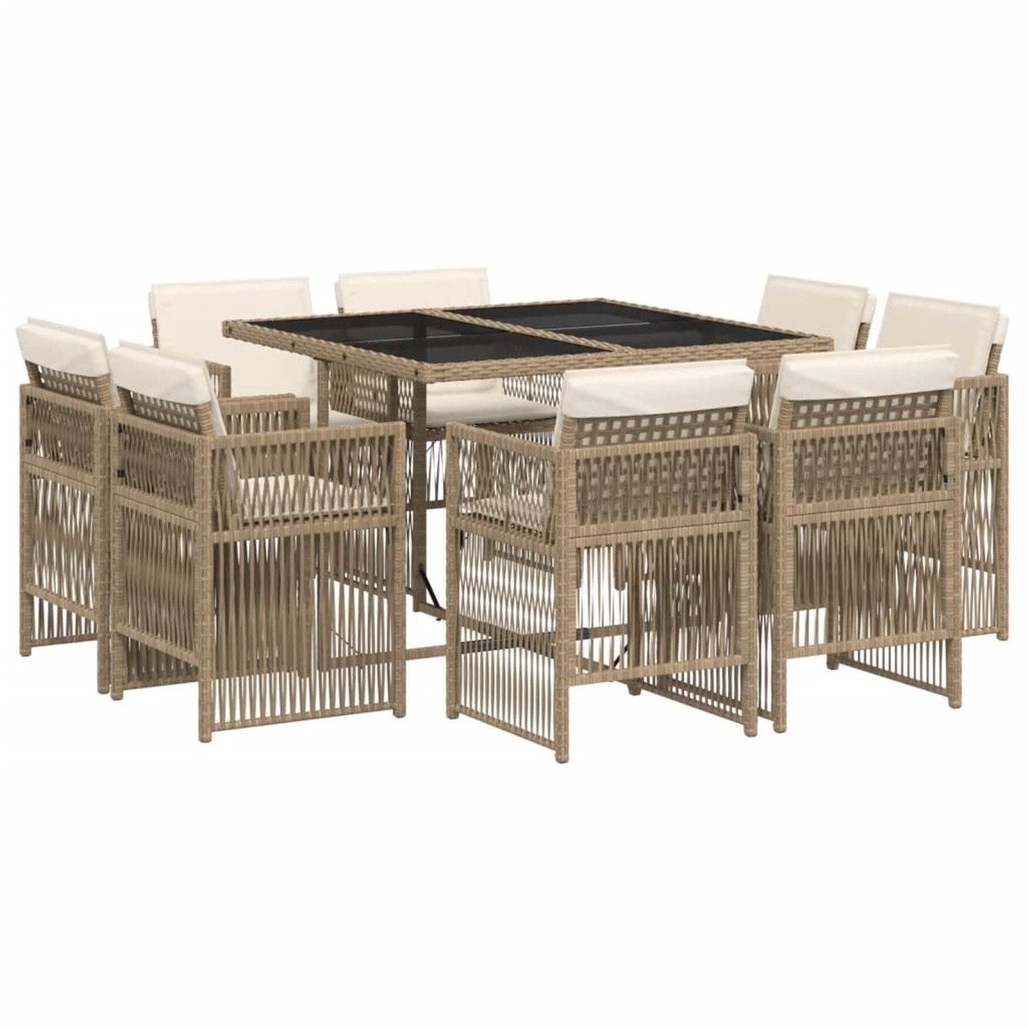 vidaXL 9-Tlg Garten-Essgruppe mit Kissen Beige Poly Rattan 3211018 günstig online kaufen