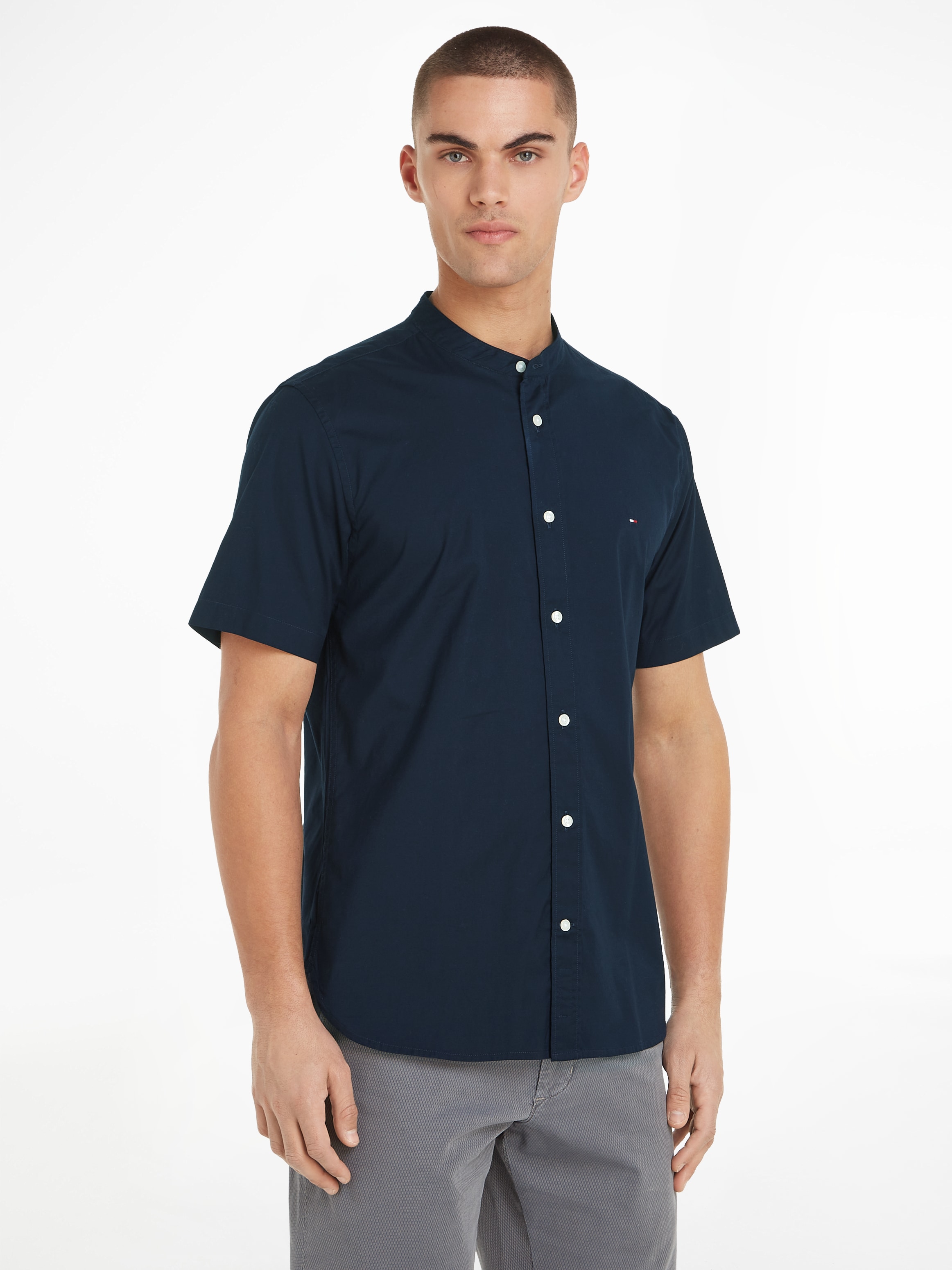 Tommy Hilfiger Kurzarmhemd FLEX POPLIN MAO RF SHIRT Markenstickerei günstig online kaufen